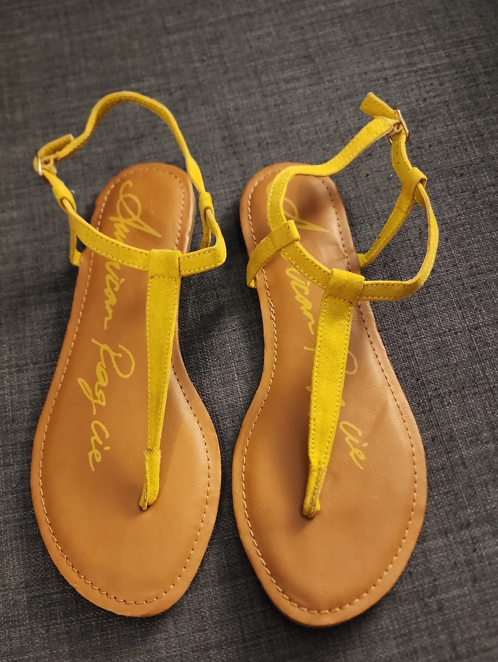 American Rag Yellow T-Strap Sandals with Tan Footbed